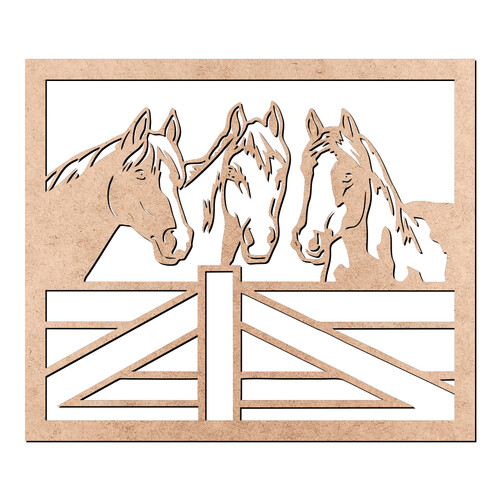 Recorte Quadro Cavalos Porteira / MDF 3mm
