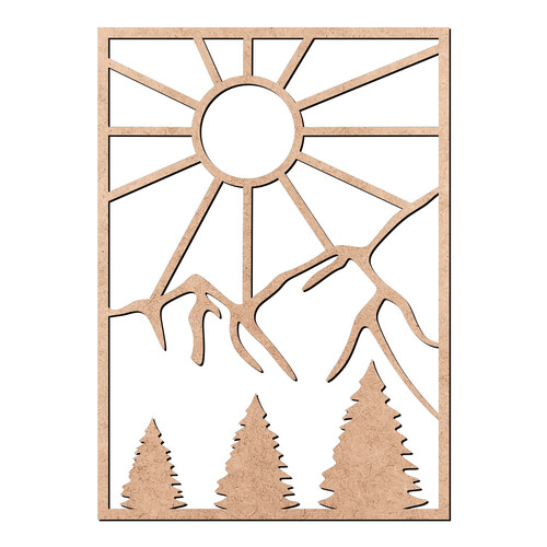 Recorte Quadro Vazado Sol Montanhas / MDF 3mm