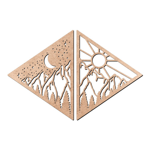 Recorte Quadro Montanhas Noite Dia / MDF 3mm