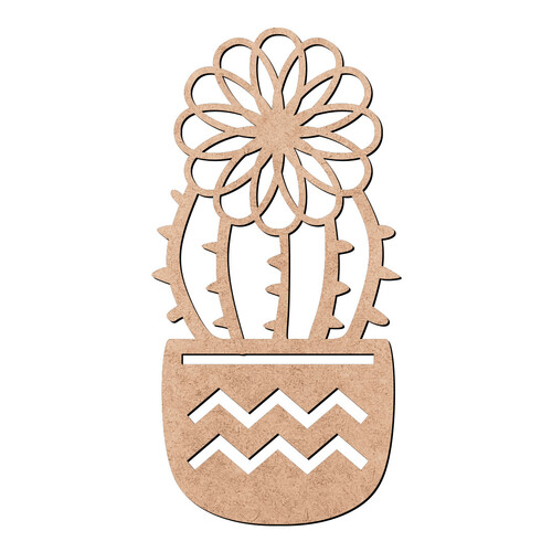 Recorte Cactos Flor Vaso / MDF 3mm
