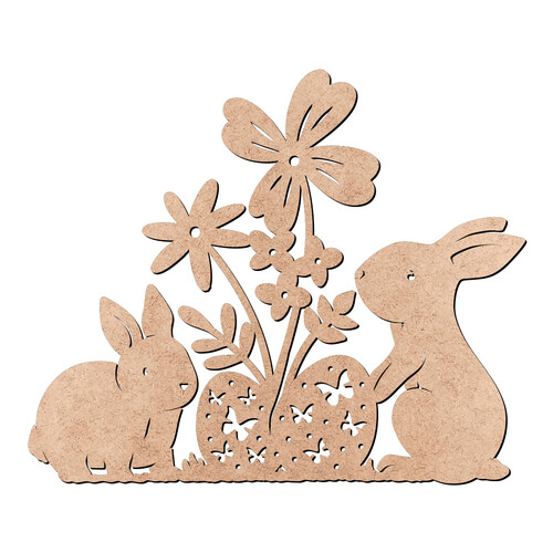 Recorte Coelhos Flores Ovos / MDF 3mm