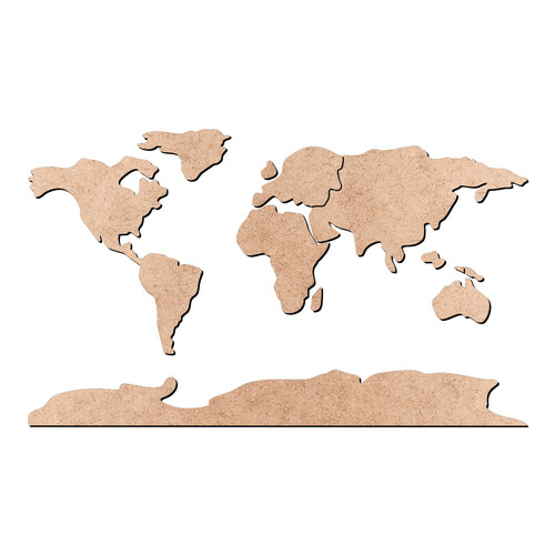 Recorte Mapa Mundi Seis Continentes / MDF 3mm