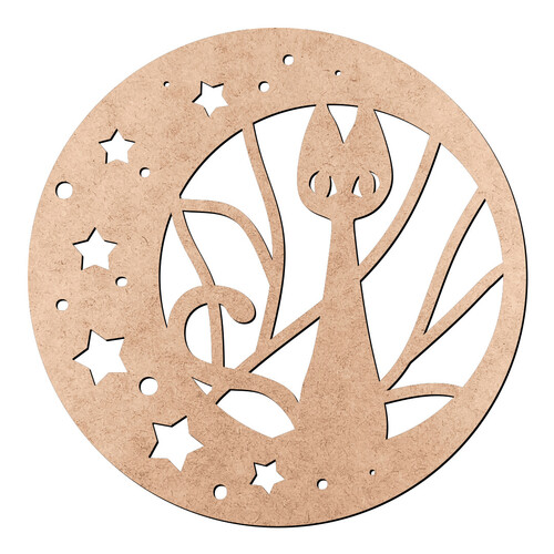 Recorte Gato Lua Estrelas / MDF 3mm