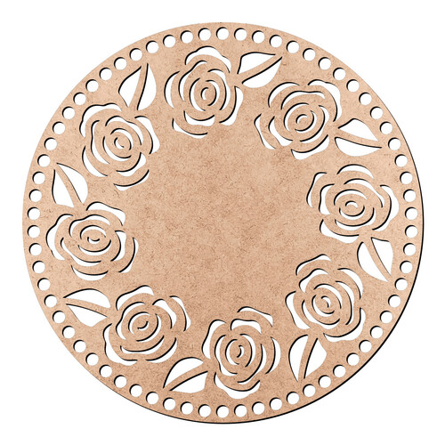 Recorte Base Redonda Rosas 25 cm / MDF 3mm