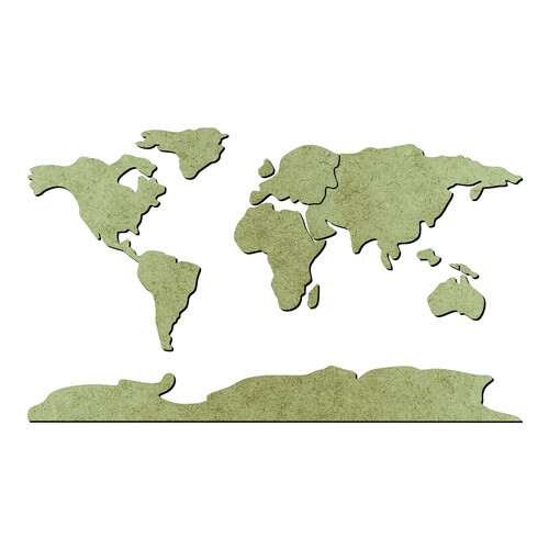 Recorte Mapa Mundi Seis Continentes / MDF Marítimo 6mm Ultra