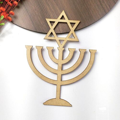 Candelabro Estrela Davi Menorá  MDF Crú