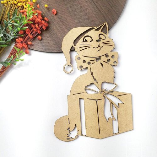Gato Natal MDF Crú