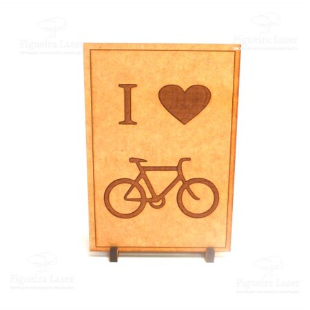 Quadrinho Gravado I Love Bike MDF 6 mm 17 cm