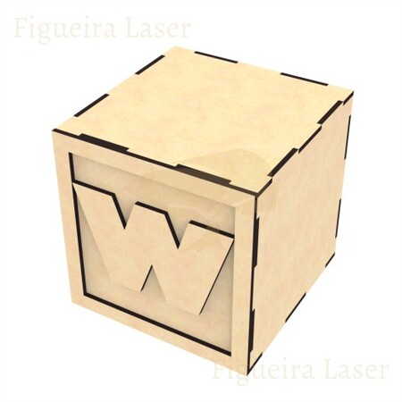 Cubo MDF 3 mm 12 cm Aplique Letra W