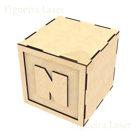 Cubo MDF 3 mm 12 cm Aplique Letra N