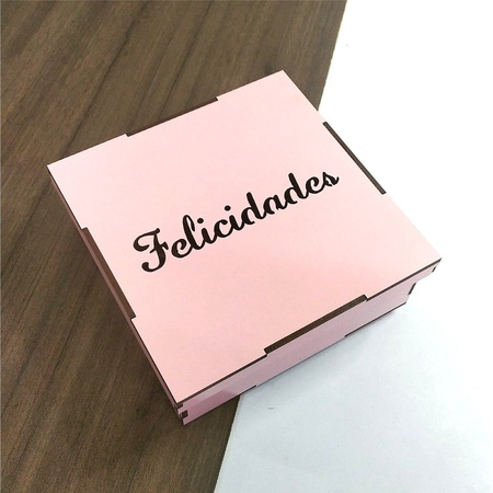 Caixa Felicidades 15 cm MDF Rosa Bebê