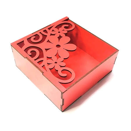 Porta Guardanapos Floral MDF Vermelho