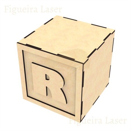 Cubo MDF 3 mm 12 cm Aplique Letra R