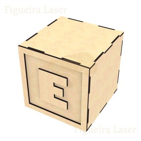 Cubo MDF 3 mm 12 cm Aplique Letra E