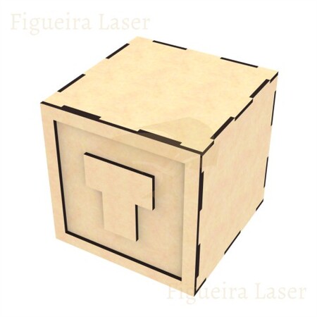 Cubo MDF 3 mm 12 cm Aplique Letra T