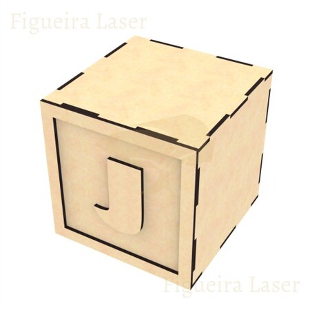 Cubo MDF 3 mm 12 cm Aplique Letra J