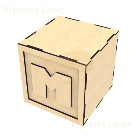 Cubo MDF 3 mm 12 cm Aplique Letra M