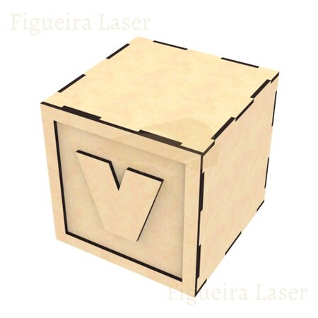 Cubo MDF 3 mm 12 cm Aplique Letra V