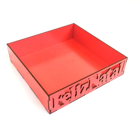 Bandeja 20 cm Feliz Natal MDF 3 mm Vermelho