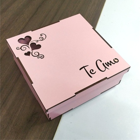 Caixa 15 cm Te Amo MDF Rosa Bebê