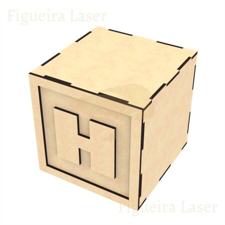 Cubo MDF 3 mm 12 cm Aplique Letra H