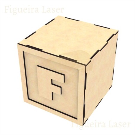 Cubo MDF 3 mm 12 cm Aplique Letra F