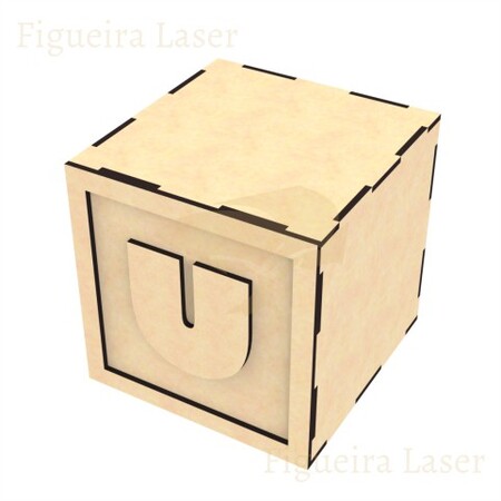 Cubo MDF 3 mm 12 cm Aplique Letra U